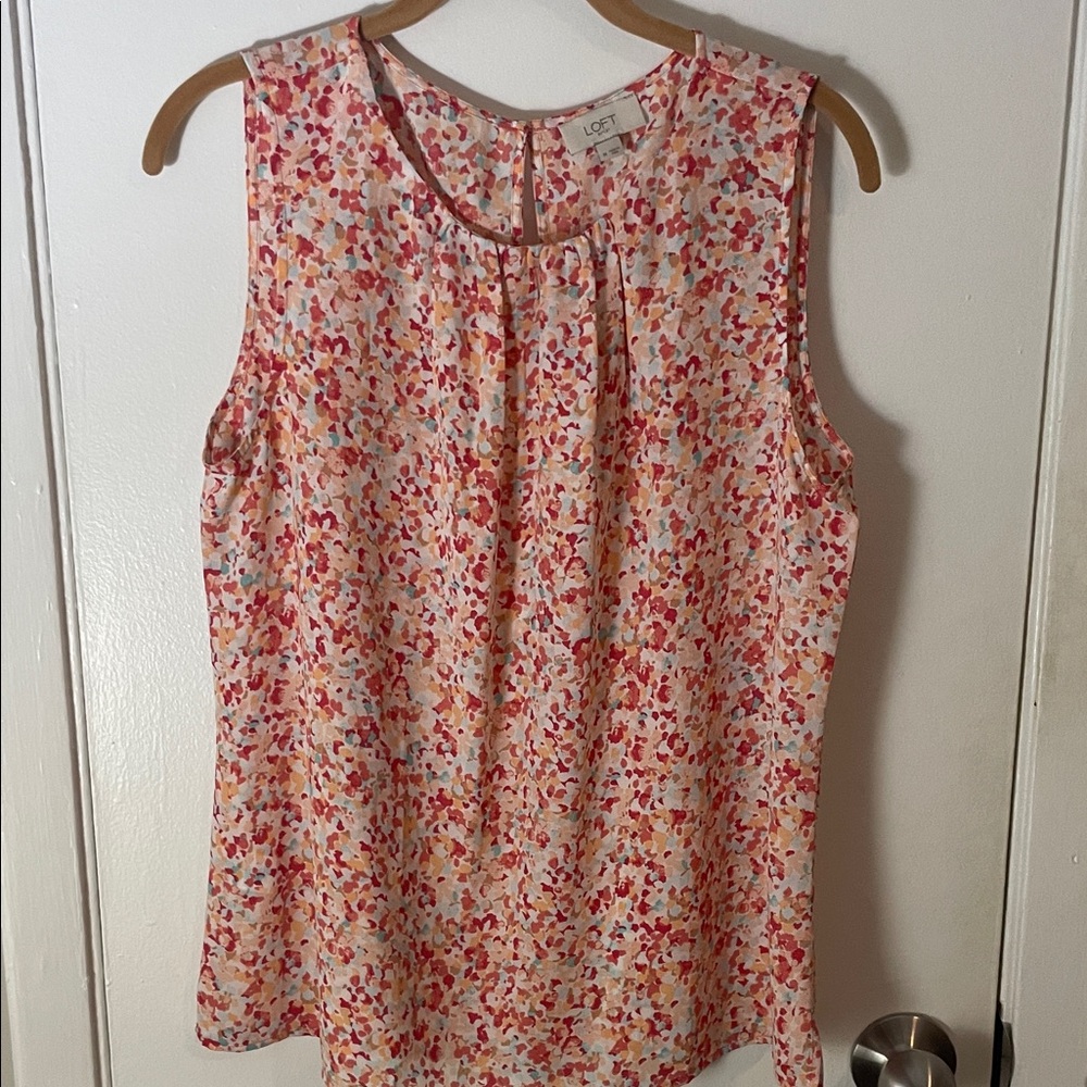 LOFT Sleeveless Floral Blouse - Pink and Red